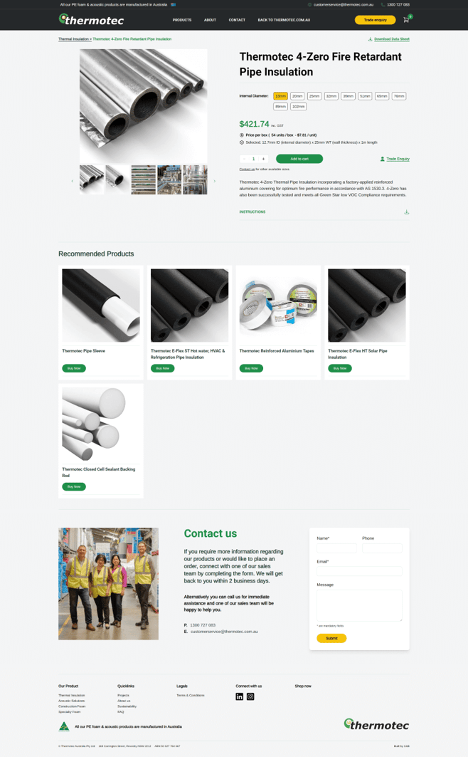 Thermotec Product Page Screenshot