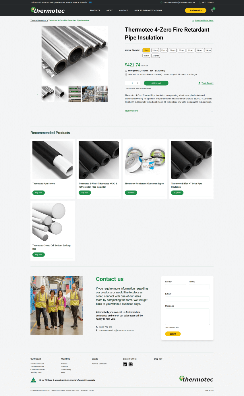 Thermotec Product Page Screenshot